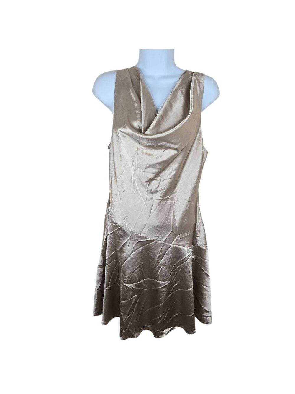 Forever 21 Champagne Sleeveless Liquid Satin Cowl Neck Mini Dress L